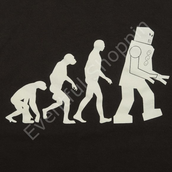 Champion MIT Human Ape Robot Evolution T Shirt in Black / Gray Size Small - Picture 4 of 7